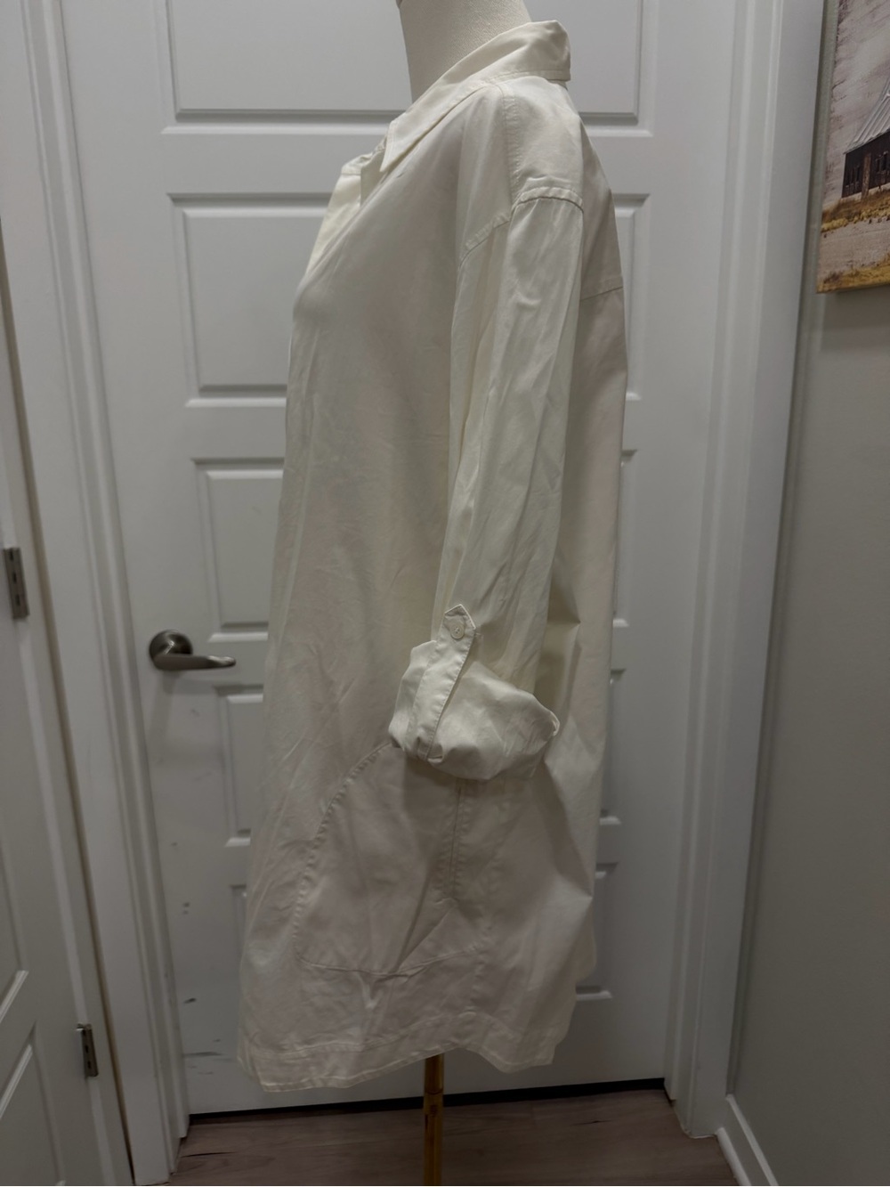 Lafayette 148 New York Women's Off-White Long Sleeve Button-Up Shirt Dress - Picture 3 of 6